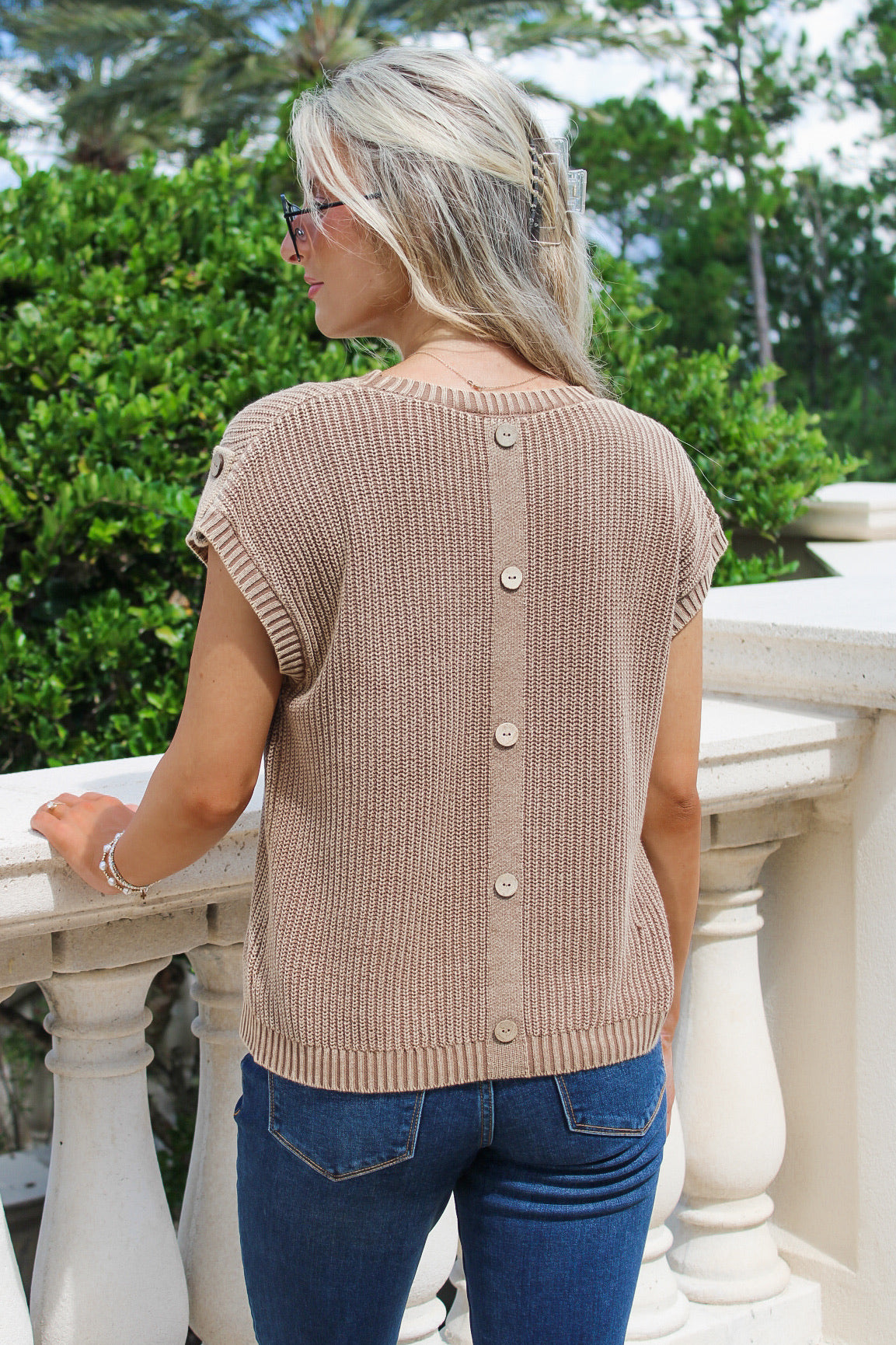 Autumn Days Knit Tab Sleeve Sweater - Tan