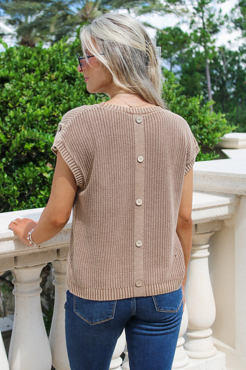 Autumn Days Knit Tab Sleeve Sweater - Tan
