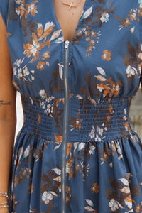 In Full Bloom Smocked Midi Dress - Dusty Blue