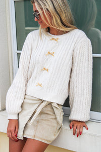 Enchanted Bow Cable Knit Sweater - Cream