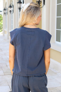 Weekend Mode Cap Sleeve Top - Indigo