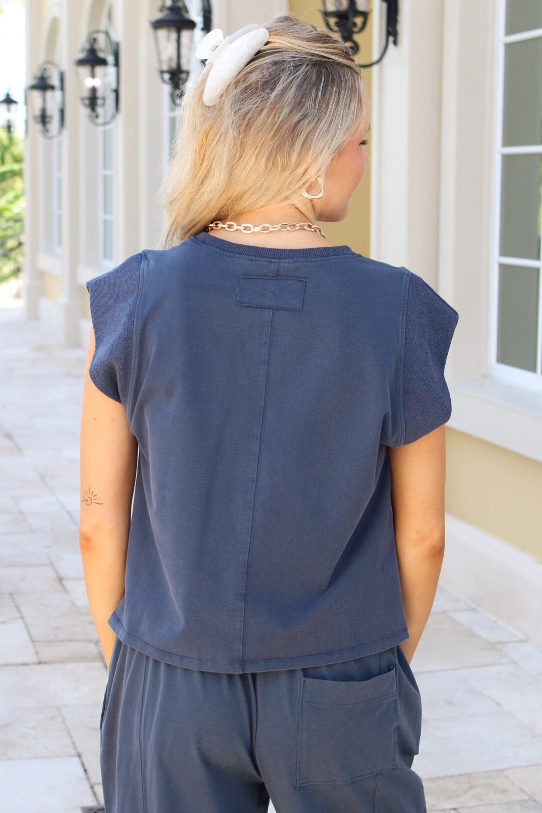 Weekend Mode Cap Sleeve Top - Indigo