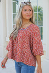 Giving Gratitude Floral Printed Top - Clay