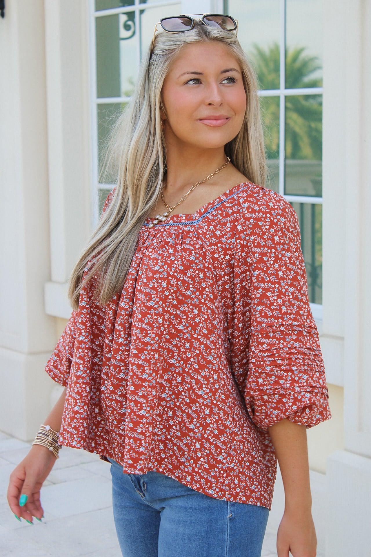 Giving Gratitude Floral Printed Top - Clay