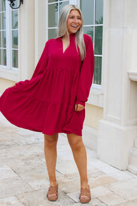 Autumn Harvest Woven Tiered Dress - Wine