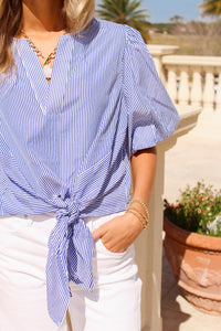 Set Sail Striped Puff Sleeve Top - Blue