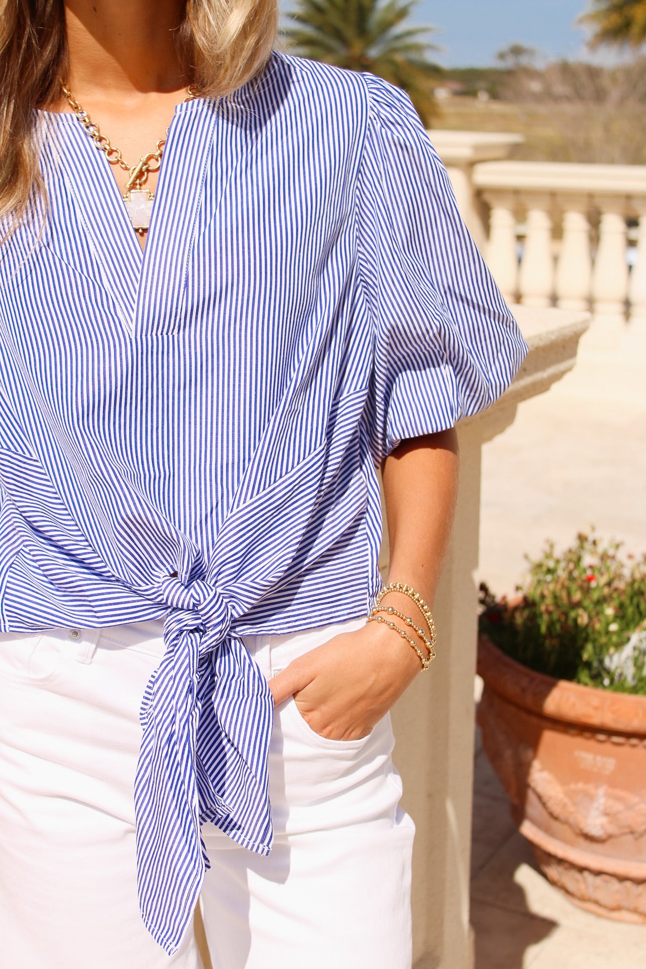 Set Sail Striped Puff Sleeve Top - Blue