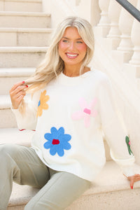 Wild Bloom Crochet Floral Sweater - Multi