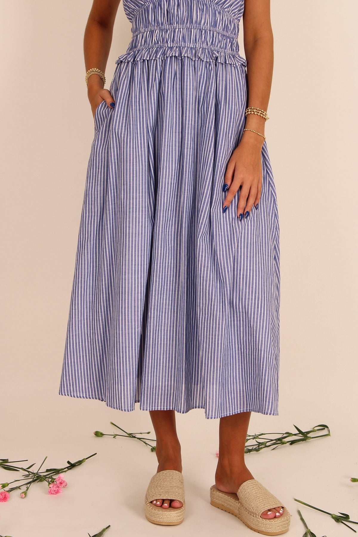 Coastal Moments Striped Midi Dress - Blue/White