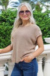 Autumn Days Knit Tab Sleeve Sweater - Tan