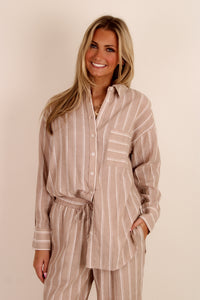 Understated Edge Striped Button Down Shirt - Almond
