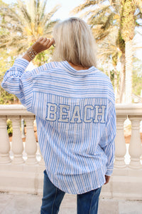 Surf Gypsy: Striped Beach Applique Shirt - Sea Salt