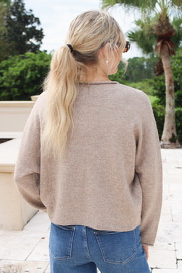 The Hadley Button Down Knit Cardigan - Lt Mocha