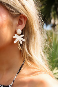 Raffia Palm Tree Earrings - Ivory