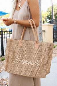 Summer Days Woven Tote Bag - Tan