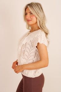 Timeless Bloom Lace Sweater Top - Natural