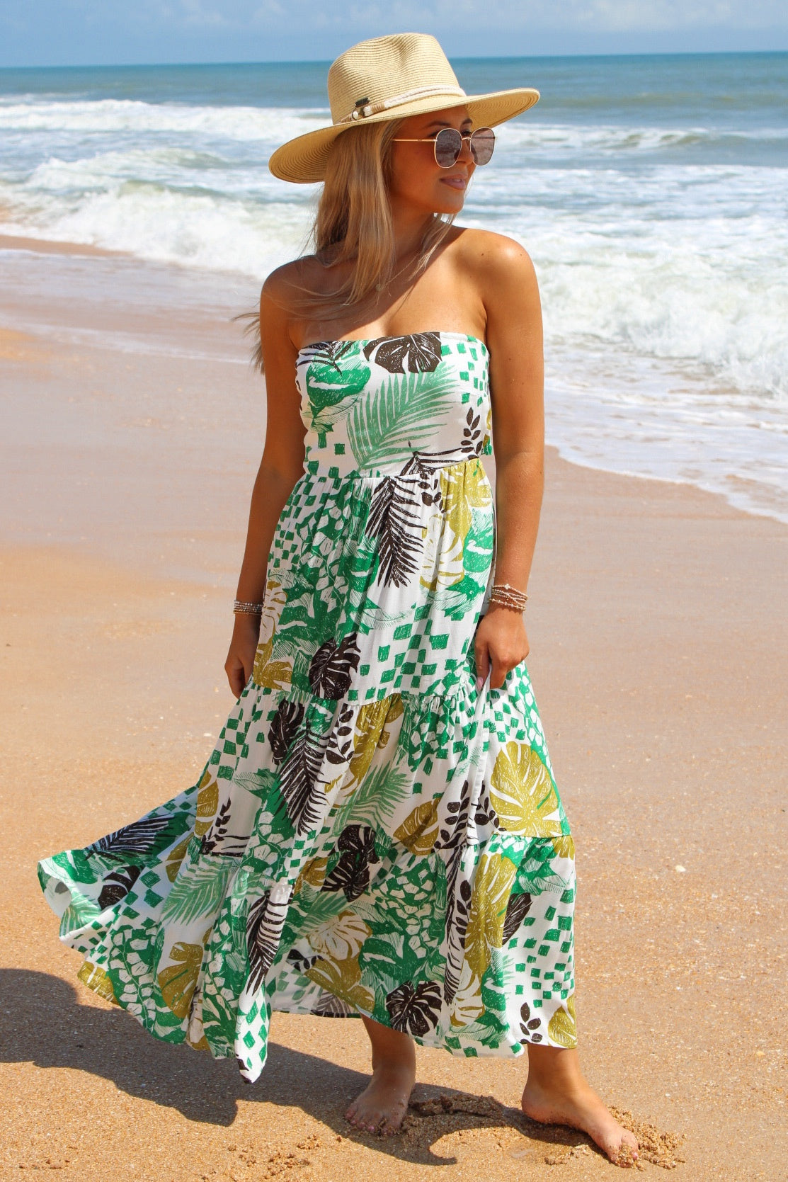 Breezy Tropical Days Tie Back Maxi Dress - Green