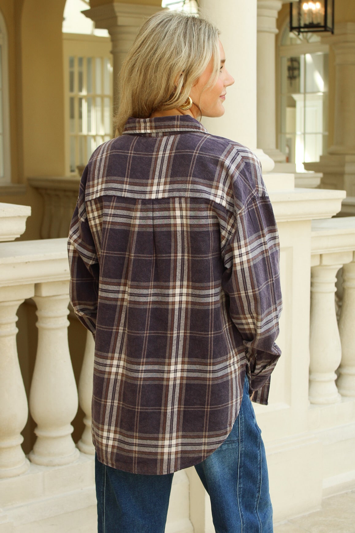 Perfectly Planned Plaid Button Down Top - Navy Multi