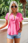Breezy Oceans V-Neck Smocked Top - Pink