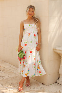 Picnic Ready Floral Tiered  Midi Dress - Ivory Multi