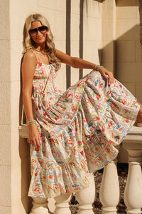 Picnic Date Sleeveless Maxi Dress - Cream Multi