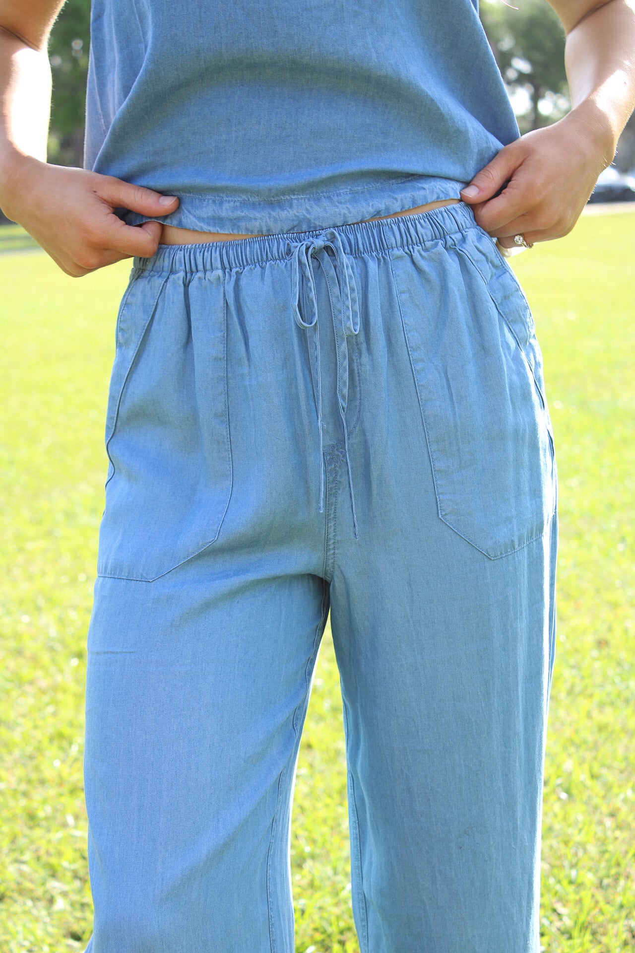 Breezy Bay Wide Leg Pants - Chambray