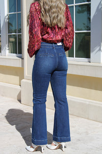 Avery High Rise  Bootcut Patch Pocket Jeans - Dk Wash