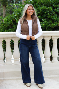 Ski Days Ahead Cropped Puffer Vest - Mocha