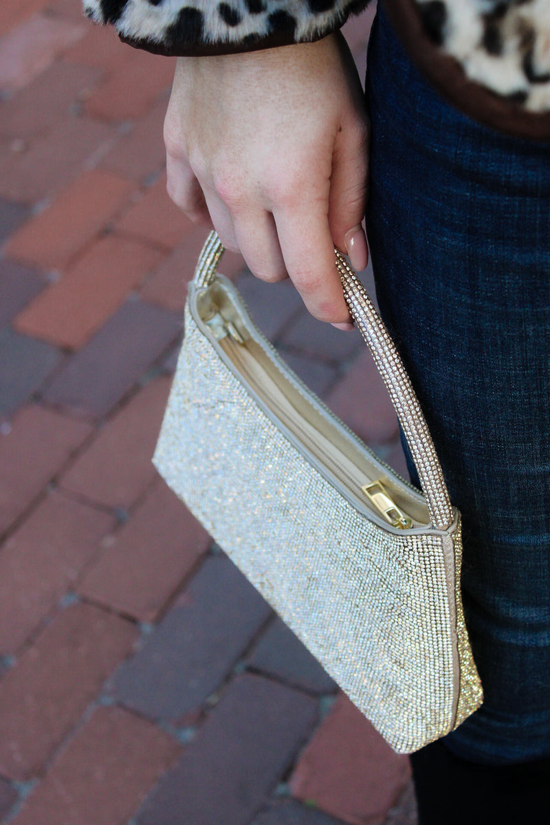 Night Out Rhinestone Evening Bag - Gold