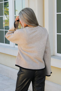 Angelina Cuff Spit Crew Neck Sweater - Camel