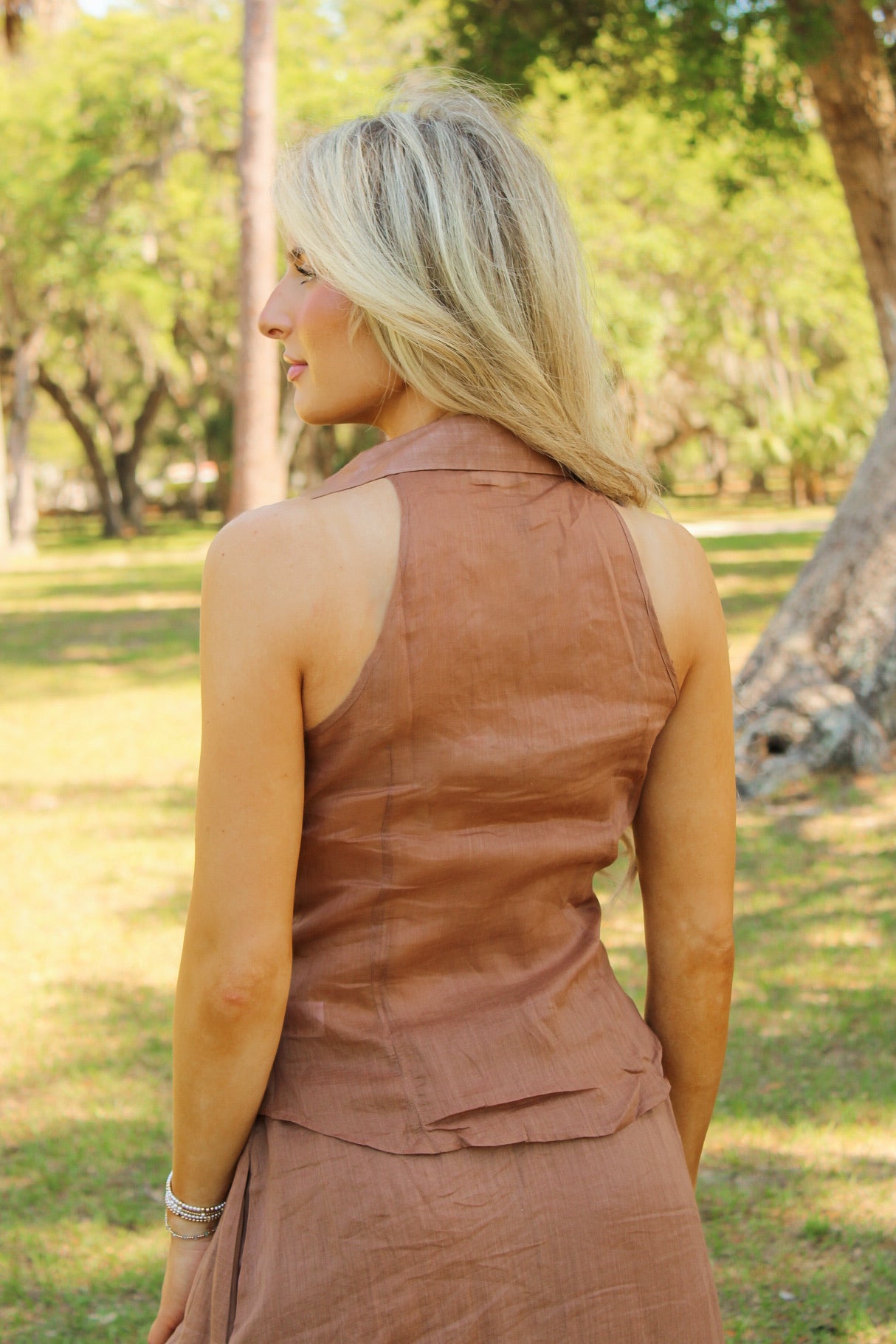 Desert Theory Collared Halter Top - Caramel