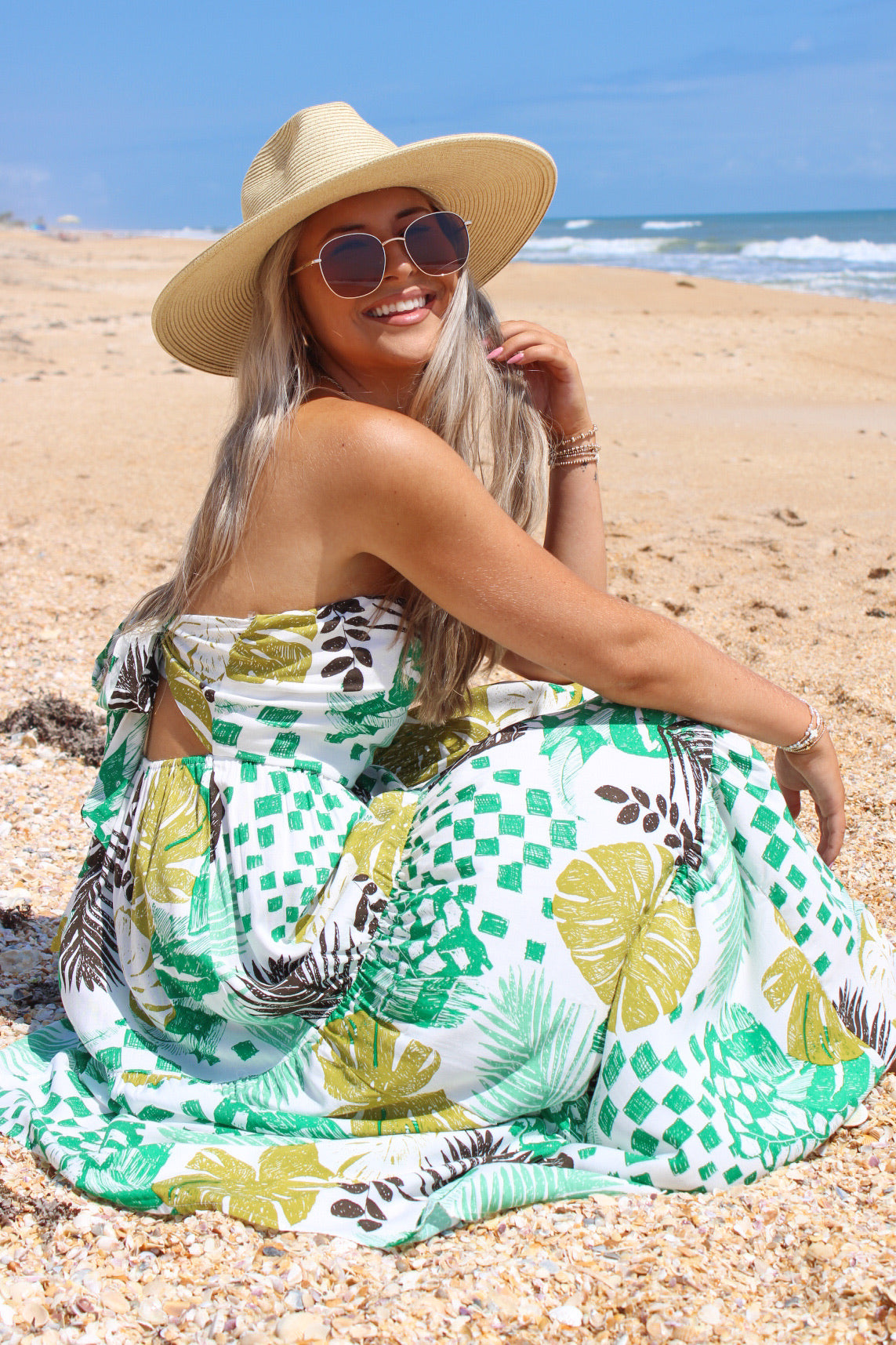 Breezy Tropical Days Tie Back Maxi Dress - Green