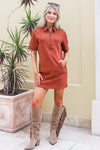 Rustic Charm Zippered Mini Dress - Rust