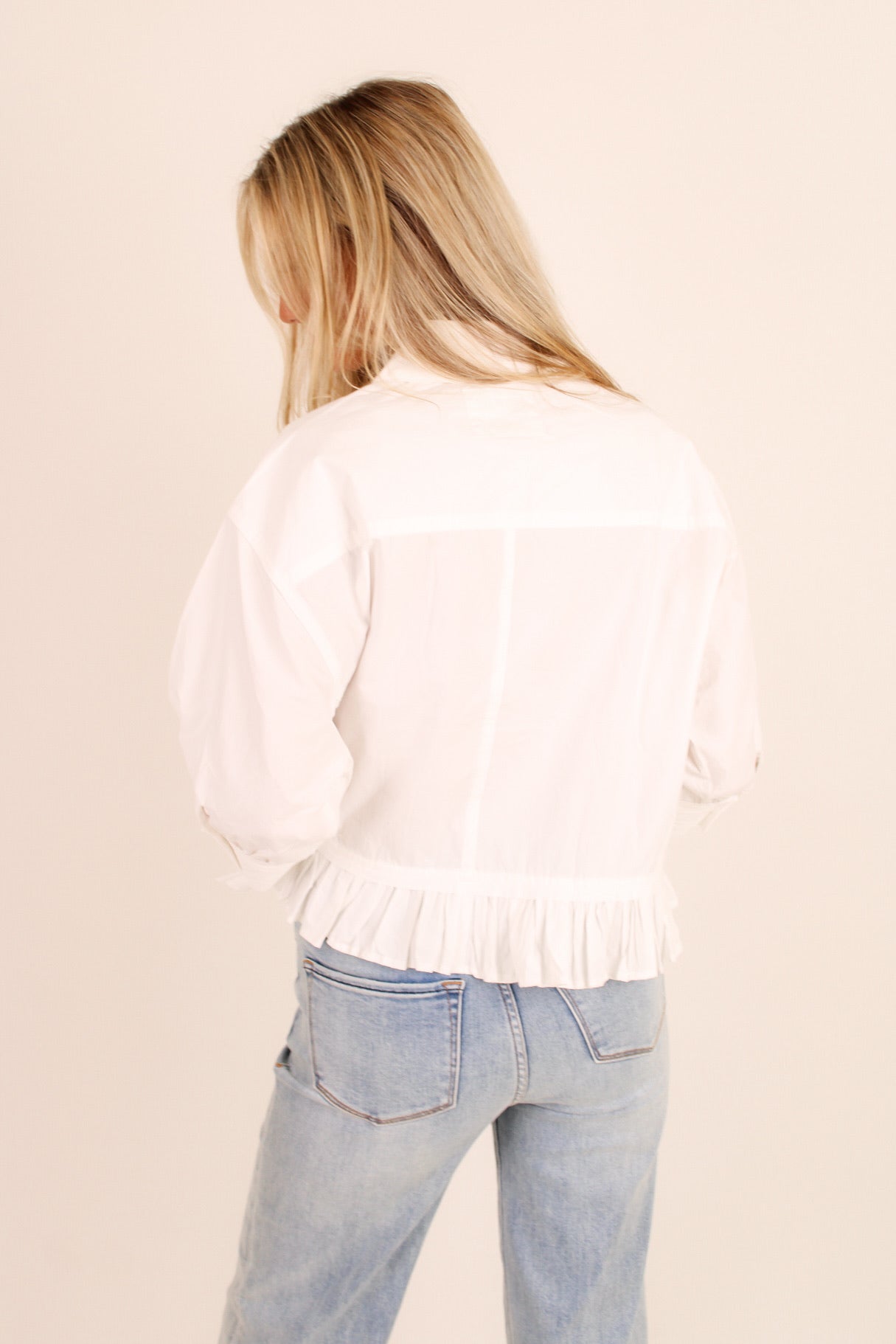 Soft Breeze Button Down Peplum Top - White