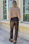 Midnight Edge High Waisted Leather Pants - Brown