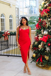 Classy Night Out V-Neck Midi Dress - Red