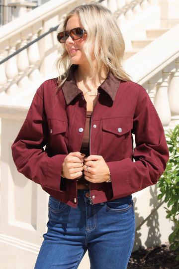Harvest Ridge Cropped Barn Jacket - Wine