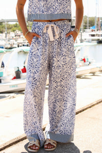Harbor Tile Wide Leg Pants - Blue