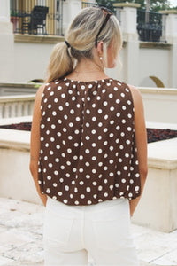 Charmed Moment Polka Dot Sleeveless Top - Cocoa