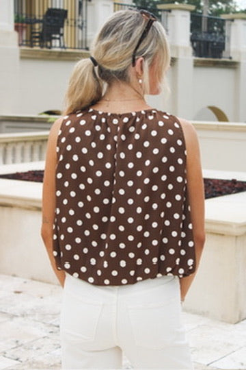 Charmed Moment Polka Dot Sleeveless Top - Cocoa