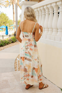 Coastal Drives Graphic Midi Dress - Natural Multi