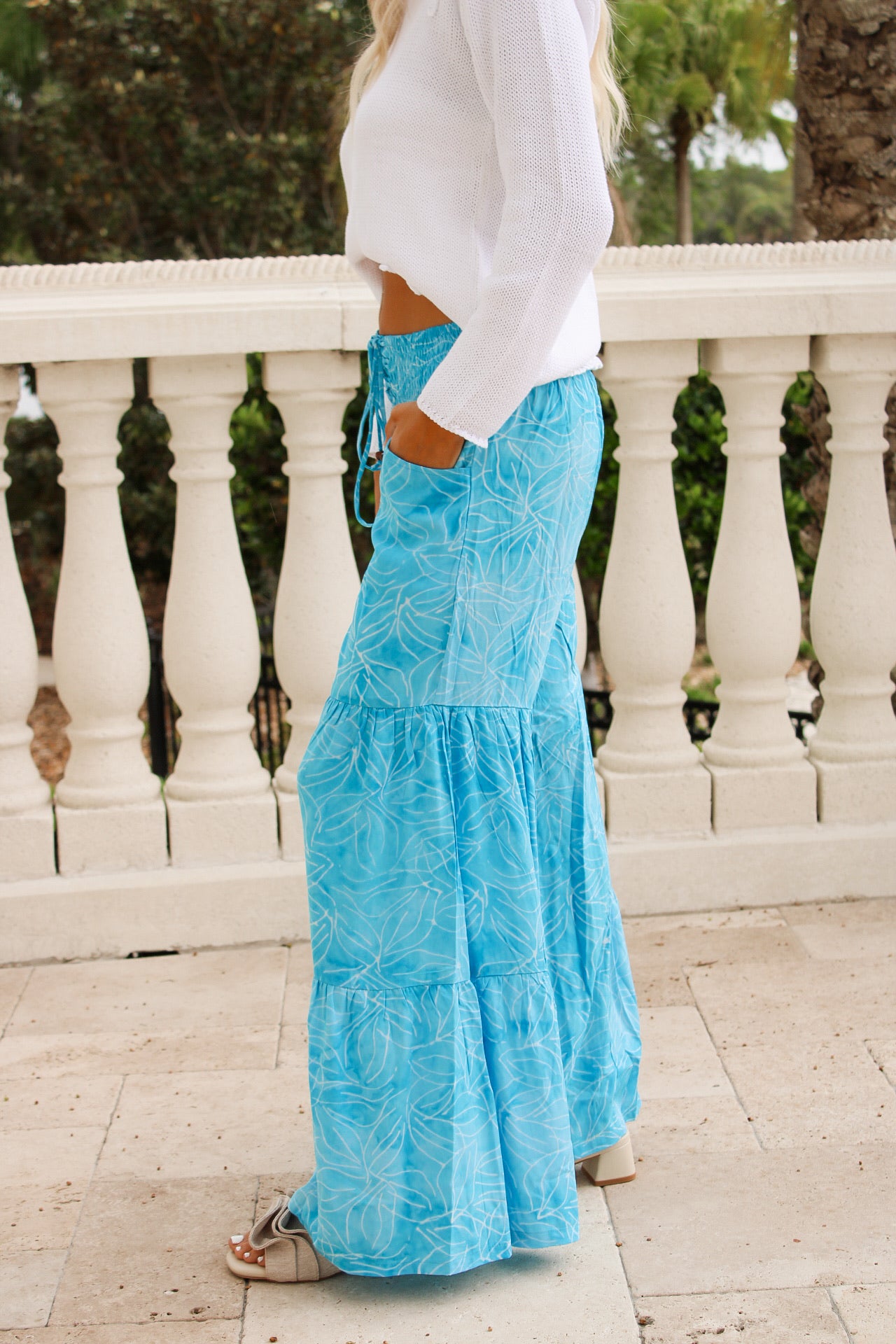Coastal Current Wide Leg Pants - Turquoise