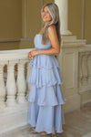 Elegant Times Strapless Tiered Maxi Dress - Lt. Blue