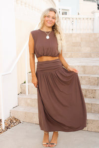 Own The Moment Maxi Skirt - Brown