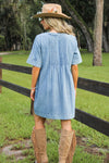 Denim Daydream Bow Tie Mini Dress - Med Wash