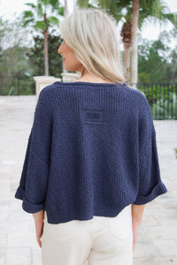 Cozy Dreams Cropped Sweater - Navy