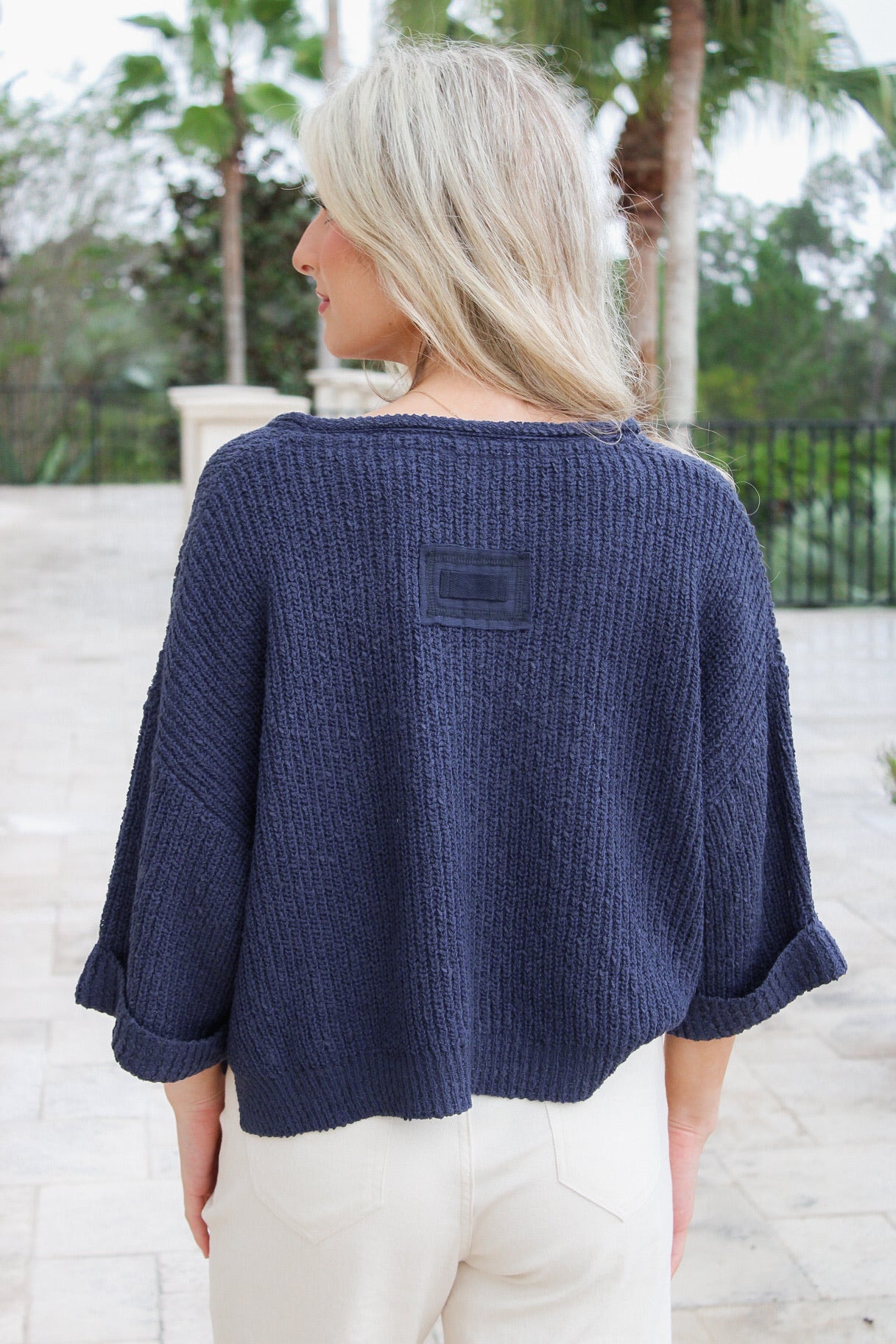 Cozy Dreams Cropped Sweater - Navy