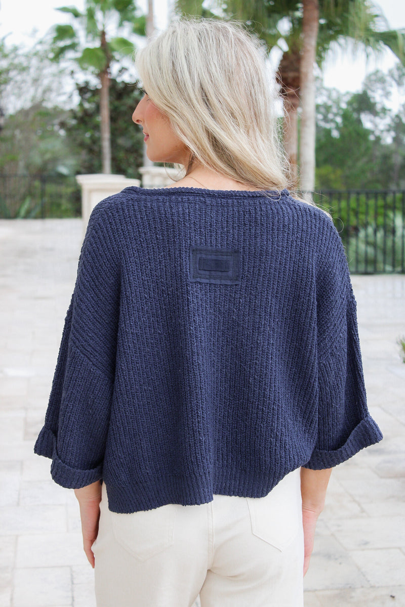 Cozy Dreams Cropped Sweater - Navy