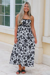 Endless Summers Floral Back Tie Midi Dress - Black