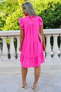 Ready To Travel Ruffle Tiered Dress - Hot Pink